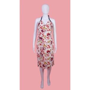 Y2K ZINC CHERRY CHERRIES and Flowers Fruit Print White and Red Halter Dress. S-M